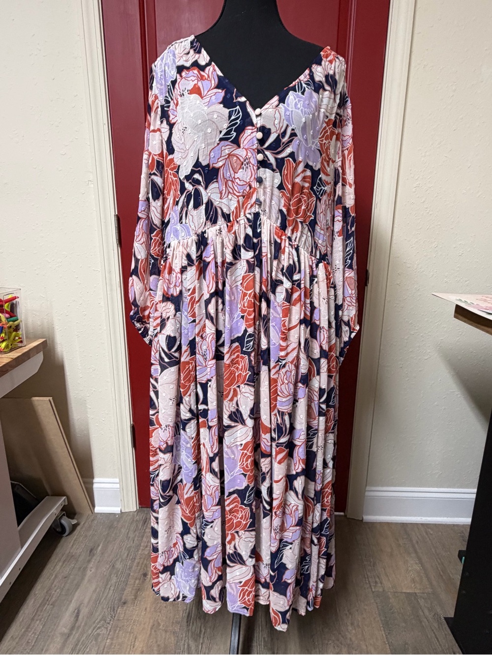 torrid Floral Maxi Dress in Navy, Coral & Lavender